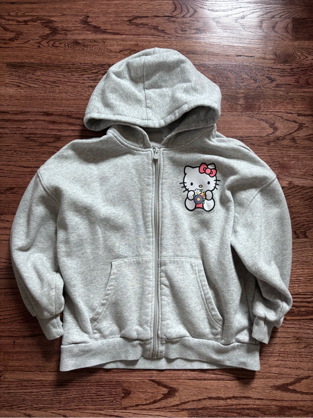 Gap x Hello Kitty Light Gray Girls' Zip Hoodie with Pink Bow